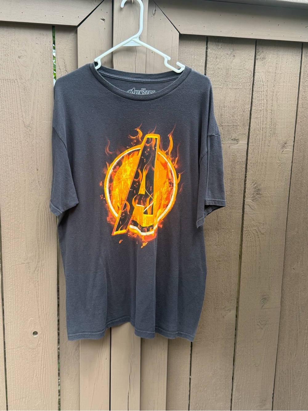 Marvel Men's Black Tee with Flaming Avengers Emblem